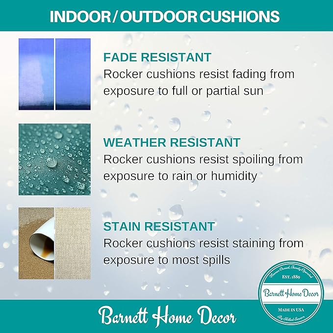 Fulton Aqua Porch Rocker Cushions - Small - Indoor-Outdoor: Fade Resistant, Weatherproof - Latex Foam Filled Rocking Chair Seat Cushion & Backrest Pad Set - Made in USA (Teal White Quatrefoil)