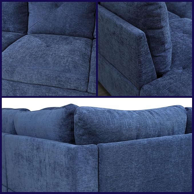 L-Shaped Sectional Sofa with Movable Chaise & Storage Ottoman, Lounge 3-Piece Modular Convertible Couches for Living Room, Apartment & Office, Blue