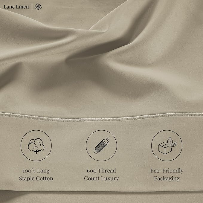 LANE LINEN Queen Size Bedding Set – 100% Cotton Queen Size Bed Set with 600 Thread Count, Soft & Cooling Fabric, Value Bedding for Daily Use, Hotel Sateen Finish, 15" Deep Pocket – Linen
