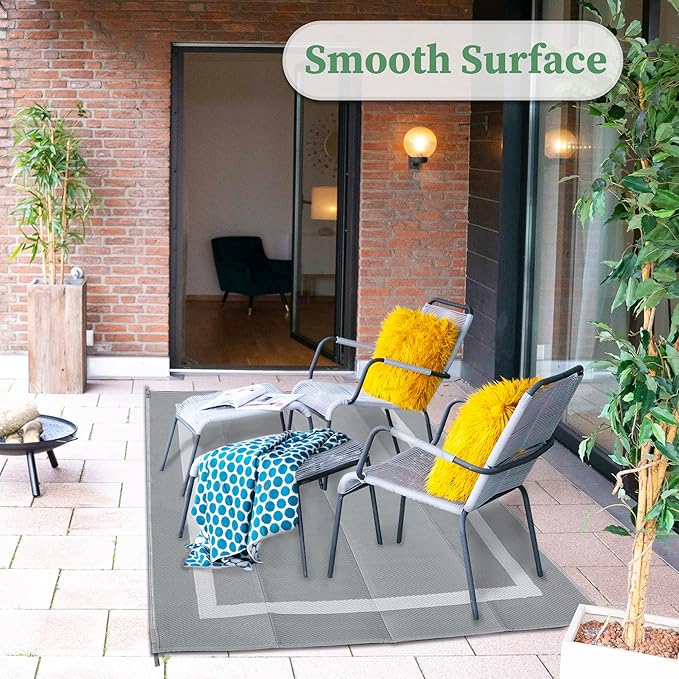 Ogrmar 5x8 FT Reversible Mats, Outdoor Rug for Patio Clearance, Waterproof Carpet, Plastic Straw Rug for Indoor Outdoor, Floor Mat&Rug for RV Porch Camping Backyard Deck Balcony Beach Trailer (Gray)