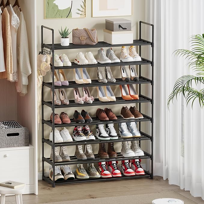Shoe Rack, 8 Tier Tall Shoe Rack for Entryway, Shoe Orhanizer for Closet, Adjustable Shelf Height Metal Shoe Shelf, Shoe Stand for Front Door Entrance, Closet & Entryway