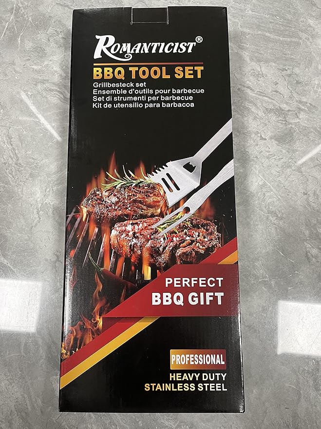 ROMANTICIST 28pcs BBQ Accessories Set with Thermometer - The Very Best Grill Gift on Birthday Wedding - Heavy Duty Stainless Steel Grill Set in Case for Outdoor Cooking Camping Grilling Smoking