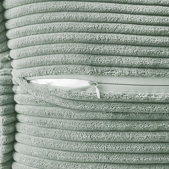 MIULEE Decorative Throw Pillow Covers for Couch Bed Livingroom 20x20 Inch Set of 2 Greyish Green Boho Accent Throw Pllows Broadside Striped Patchwork Soft Corduroy Summer Pillowcases