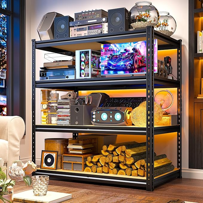 40" W Garage Shelving, 4 Tier Storage Shelves Load 2000 lbs, Adjustable Garage Shelves, Metal Shelving Unit for Warehouse, Basement, Pantry, 40" Wx 16" D x 60" H, Black