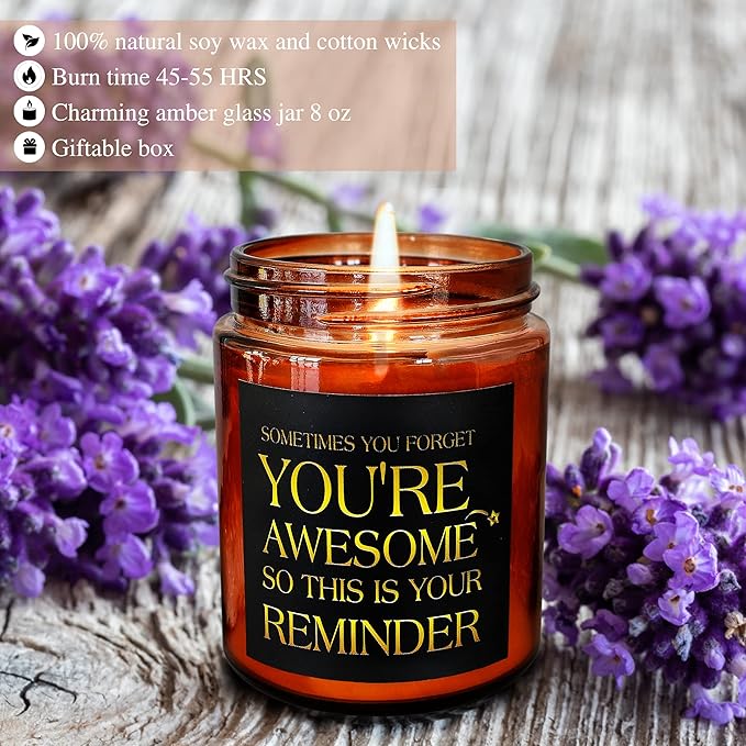 Birthday Gifts for Women, Men - You're Awesome Soy Jar Candles - Unique Thank You, Friendship Gifts for Her, Best Friend, Sister, Girlfriend - Relaxing Stress Relief Scented Candle for Home