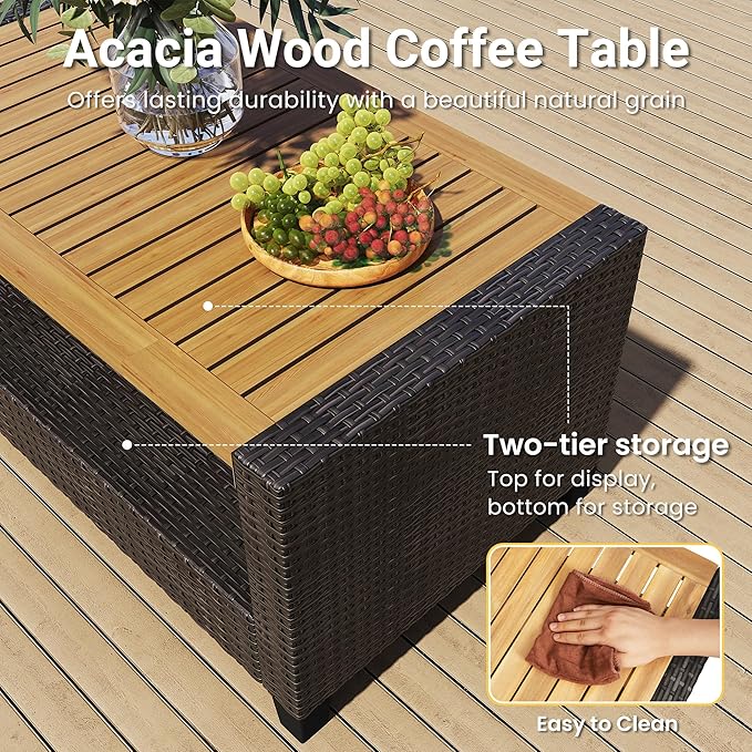 Wisteria Lane 4 Piece Patio Furniture Set, Wicker Outdoor Patio Conversation Furniture Set, All Weather Outdoor Patio Sofa with Cushion and Glass Table, Beige