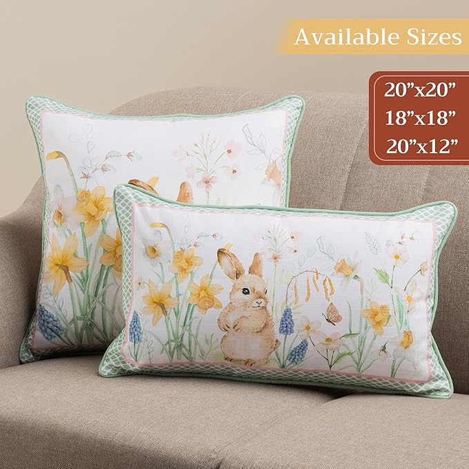 Maison d' Hermine Decorative Pillow Cover 100% Cotton 12"x20" Rectangular Washable Cushion Covers with Invisible Zipper for Couch, Bedroom, Home, Easter Dew