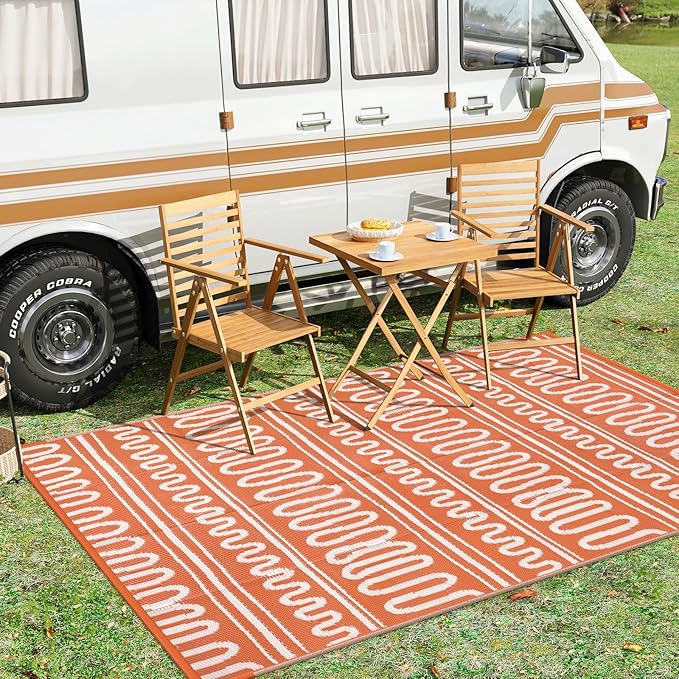 Beeiva Waterproof Outdoor Rug, 6x9 Plastic Outdoor Rug for Patio, Reversible Non Shedding RV Outdoor Mat for Deck, Balcony, Backyard, Porch, Camping, Picnic - Orange