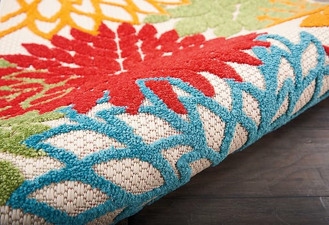 Nourison Home Aloha Indoor/Outdoor Green 2' x 6' Area Rug, Tropical, Botanical, Easy Cleaning, Non Shedding, Bed Room, Living Room, Dining Room, Deck, Backyard, Patio (2x6)