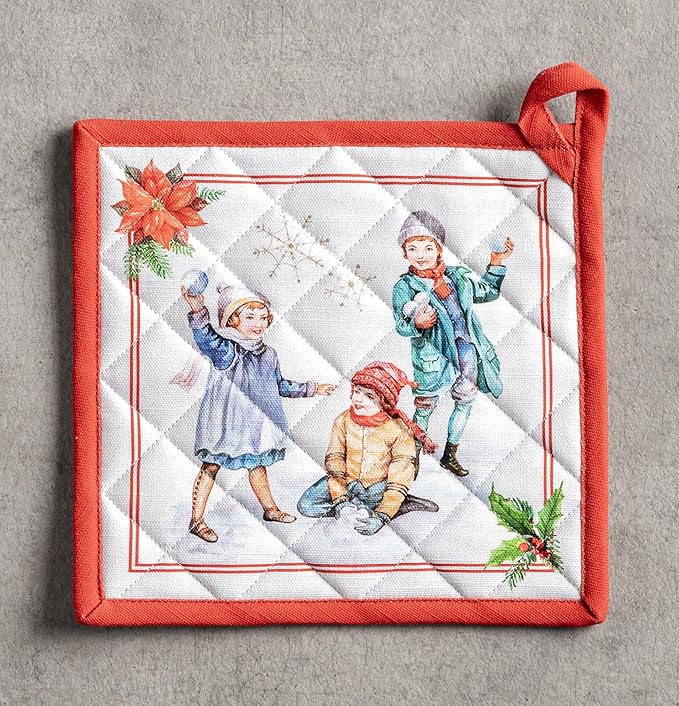 Maison d' Hermine Pot Holders 100% Cotton Heat Resistant Potholders 8" x 8" Hot Pads with Loop for Thanksgiving Christmas Decorations BBQ Cooking Baking Handling Hot Pans (Pack of 1, Chromo)