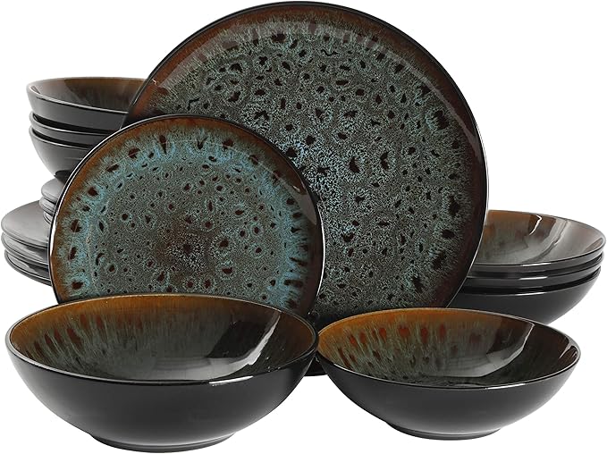 Gibson Elite Kyoto Double Bowl Dinnerware Set, Service for 4 (16pcs), Teal