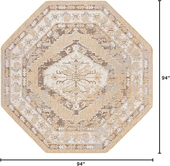 Unique Loom Outdoor Traditional Collection Area Rug - Valeria (7' 10" Octagon, Natural/ Ivory)