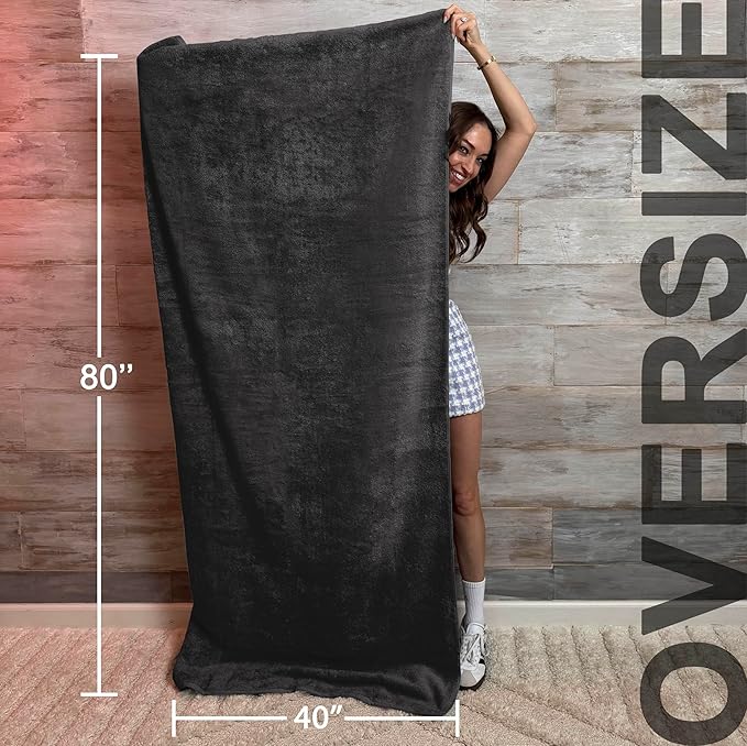 TEXTILOM 100% Turkish Cotton Oversized Luxury Bath Sheets, Jumbo & Extra Large Bath Towels Sheet for Bathroom and Shower with Maximum Softness & Absorbent (40 x 80 inches)- Black