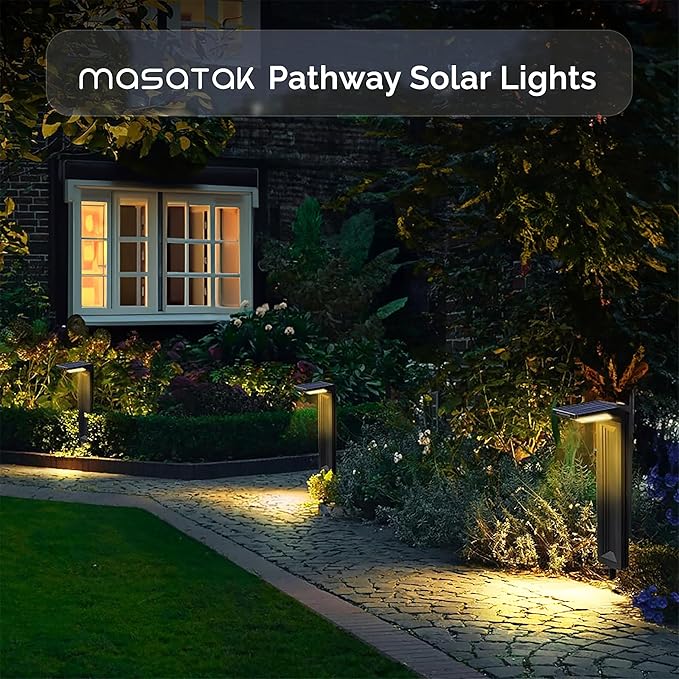 Solar Pathway Lights 2Pack, Waterproof Bright LED Modern Decorative Path Light for All Outdoor uses Backyard, Walkway, Landscape, Driveway, Lawn, Patio, Garden Yard. 2 Brightness Modes (Warm White)