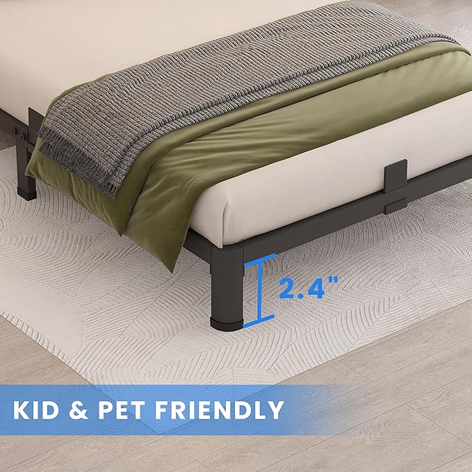 MAF 4 Inch Twin Metal Platform Bed Frame with Round Corner Legs, 3000 LBS Heavy Duty Steel Slats Support, Noise Free, No Box Spring Needed, Easy Assembly