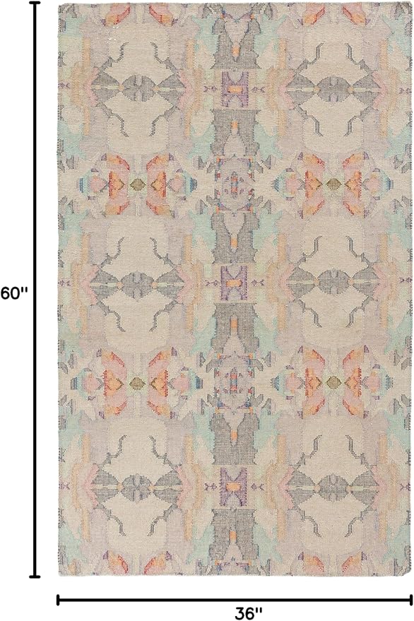 Dash and Albert Chapel Hill Cotton Area Rug - 3' x 5' Multicolor Geometric Hand Loom Knotted Accent Rug - Durable, Low Pile, High Traffic Living Room, Hallway