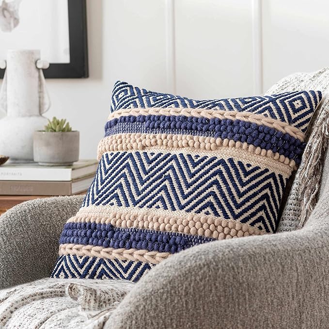 Hauteloom Labrador Decorative Throw Pillow Cover with Down Goose Feather Insert - Sofa Couch Cushion Cover - Navy, Yellow - 18" h x 18" w Pillow Kit Pillow Cover