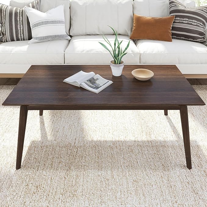 Plank+Beam 48 Inch Mid Century Modern Coffee Table, Wood Coffee Tables for Living Room, Rectangular Center Table, Occasional Table for Small Spaces, Walnut