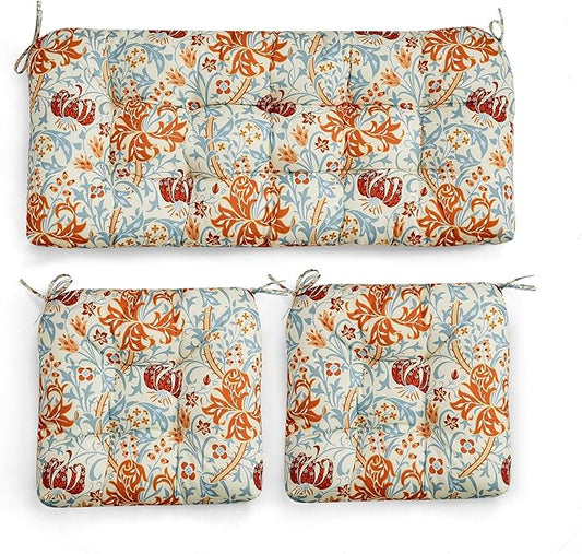 ADLIVWYD 3-Pieces Wicker Chair Cushion Set, 1 loveseat and 2 U-Shape, 44"x19" &19"x19" Tufted Outdoor Cushions for Indoor/Outdoor Patio Furniture (Beige Floral)