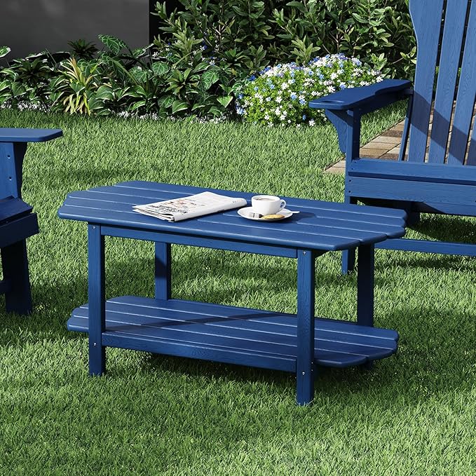 2-Tier Patio Table - Outdoor Coffee Table - Adirondack Deck Table - HDPE Pool Side Table - Blue - 17.7 x 39.4 inches