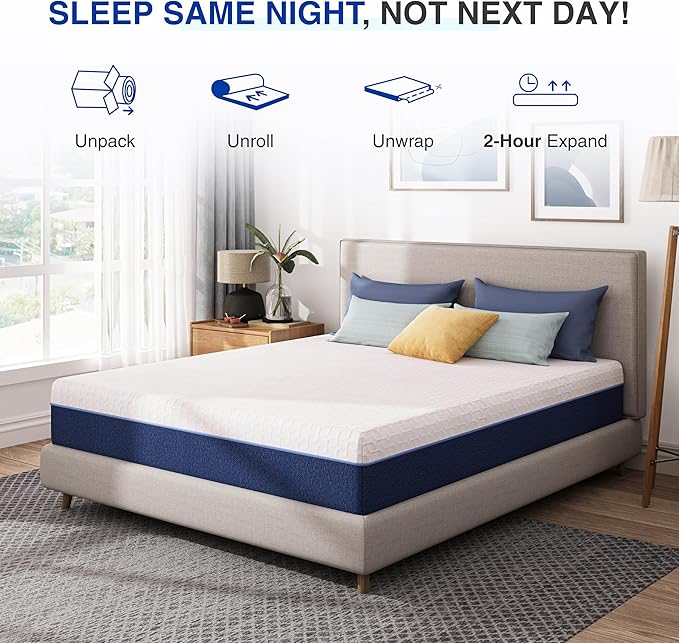 6 Inch Full Gel Cooling Memory Foam Mattress, Pressure Relief, Medium Firm Support，Mattress in a Box, CertiPUR-US Certified