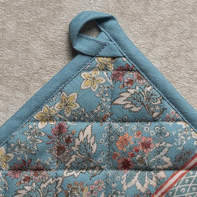 Maison d' Hermine Pot Holders Set 100% Cotton Heat Resistant Potholders 8" x 8" Hot Pads with Loop BBQ, Cooking, Baking, Grilling, Kitchen, Handling Hot Pans Spring/Summer (Pack of 2, Marquise)