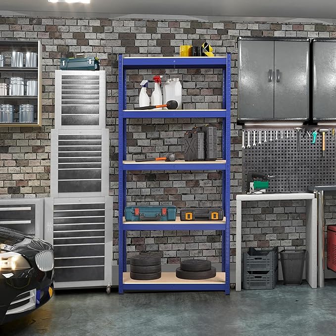 Yaheetech Standing Shelf Units, 5 Tier Storage Shelf, Heavy Duty Shelving, Adjustable Garage Shelves, Utility Rack Shelf Unit, Basement Warehouse Shed, 35.5″W× 12″D × 71″H - Blue