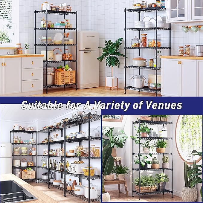 Storage Shelves Adjustable Metal Shelving Unit 5 Tier Wire Shelving,1010LBS Pantry Shelves Sturdy Steel Wire Shelf for Laundry Bathroom Kitchen Pantry, 13.6" D x 21.5" W x 59.4" H, 2PCS