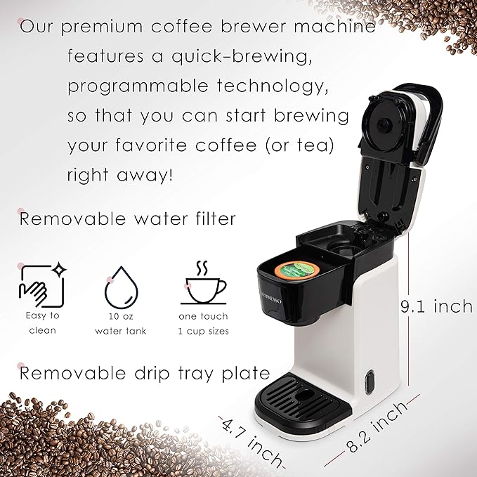 Mixpresso Single Cup Coffee Brewer - Quick Brew, One Touch Function, 12oz One Cup Coffee Maker