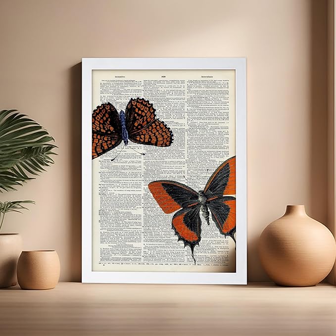 Poster Master Dictionary Art Poster - Butterflies Print - Moth Art - Butterfly Art - Insect Art - Gift for Men, Women & Animal Lover - Chic Decor for Living Room or Bedroom, 16x20 White Framed