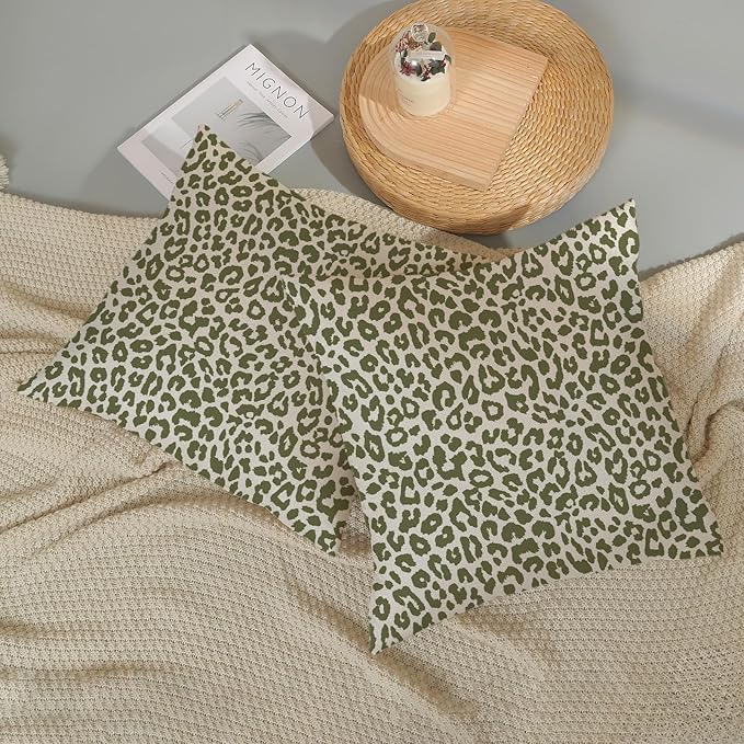 Leopard Print Pillow Covers 18x18 Pack of 2 Sage Green Animal Pattern Cheetah Decorative Throw Pillow Covers Outdoor Decor Boho Abstract Modern Pillowcase Farmhouse Cushion Case for Couch Sofa