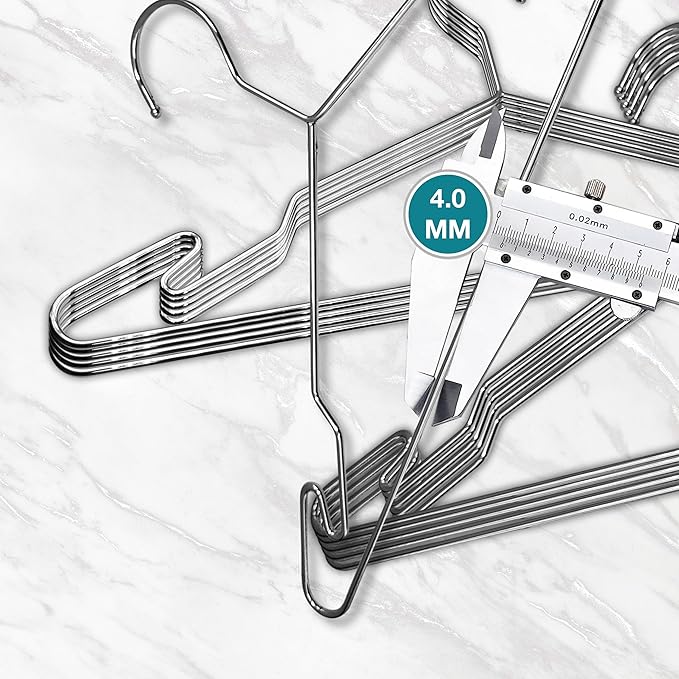 Luxurious Hanger Set Heavy Duty Metal Hangers with Unique Hook Design Durable & Sturdy Coat Hangers 4mm Thick Withstands 25lbs Weight Smooth Finish Compact Shirt Hangers - 40 Pack Chrome