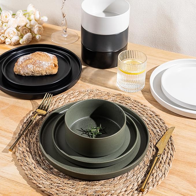 GBHOME Ceramic Dinnerware Sets for 8, Stoneware Plates and Bowls Sets,Chip and Scratch Resistant Dishes,Dishwasher & Microwave& Oven Safe Dishes sets,Reactive Glaze-Colorful