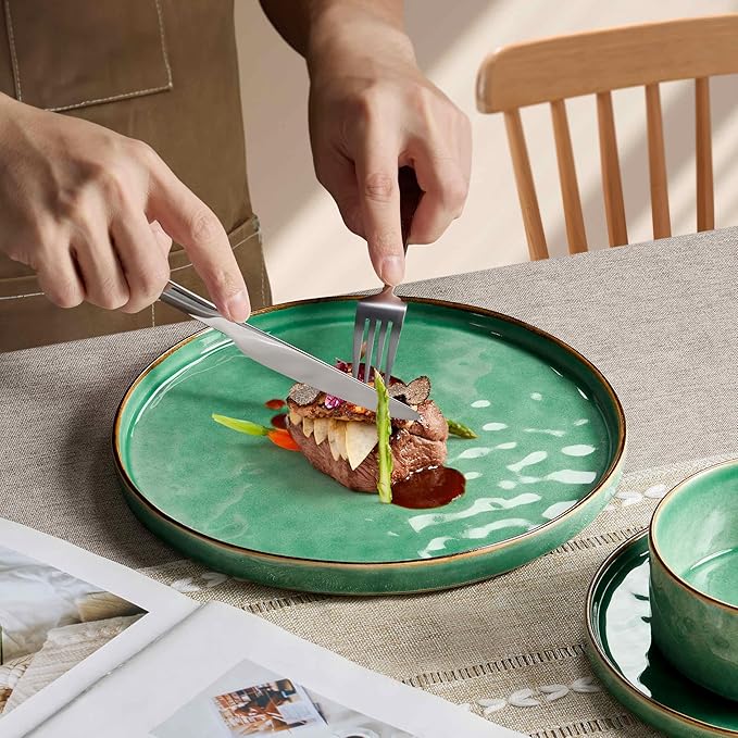 Herogo 12 Pieces Dinnerware Dish Sets for 4, Plates and Bowls Sets for Home Kitchen, Ceramic Dinning Dishes, Dishwasher & Microwave Safe, Gemstone Green