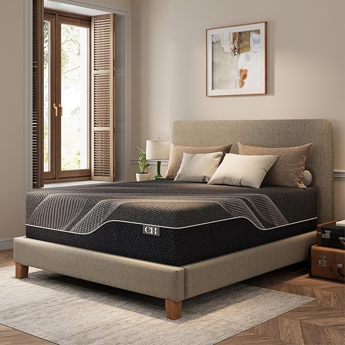 CH CHARME HOUSE 14 Inch Full Mattress, Bamboo-Charcoal Memory Foam Mattress, Cooling & Pressure Relief, Bed in a Box, Foam Made in USA & CertiPUR-US Certified, 54'x75'x14', Black