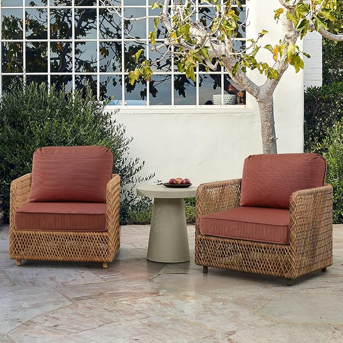 Outdoor Cushions for Patio Furniture Set of 2, 24"x24" Water Repellent Chair Cushions Removable Seat Bottom & Back Cushion Covers for Chair, Sofa, Couch, Dark Yellow Tan Stripe