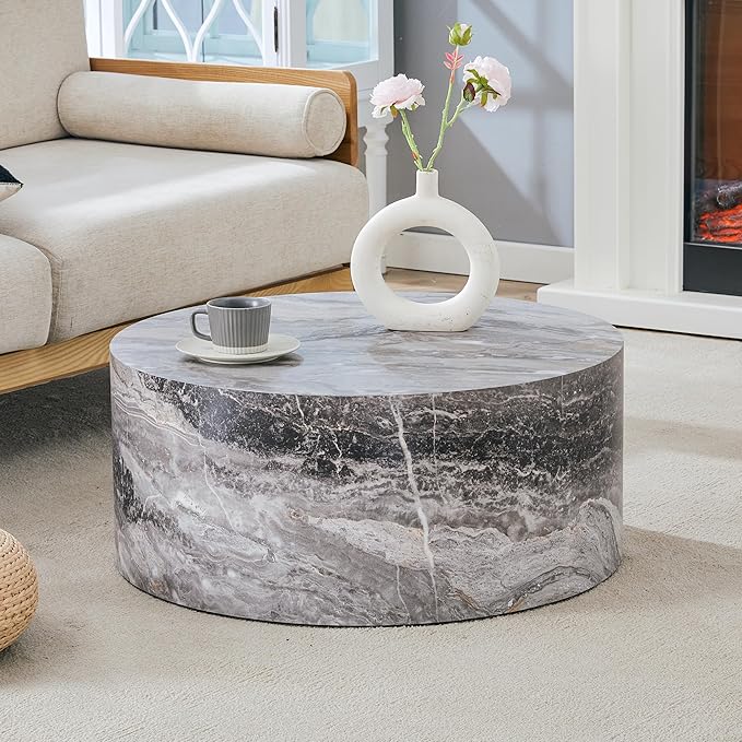 Modern Coffee Table,27.5Inch Round Top Tea Table,Living Room Center Table with Texture for Living Room,Office,Apartment