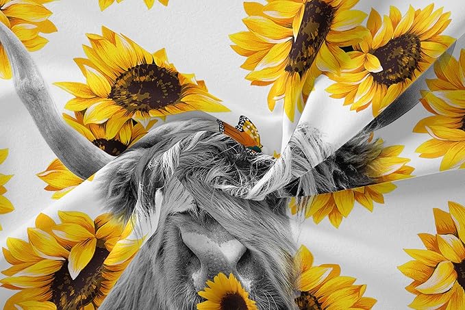 Tailor Shop Highland Cow Bedding Set King Size ，Farmhouse Sunflower Highland Cattle Wild Animal 3D Print Comforter 3 Pcs Sets,with 1 Comforter 2 Pillowcases……