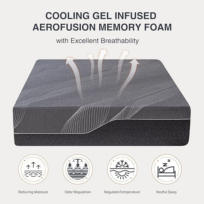 California King Mattress 14 Inch Charcoal Memory Foam in a Box, CertiPUR-US Certified Fiberglass Free, Gel Double Mattress, Made in The USA of US Foam, 84" × 72" × 14", Medium