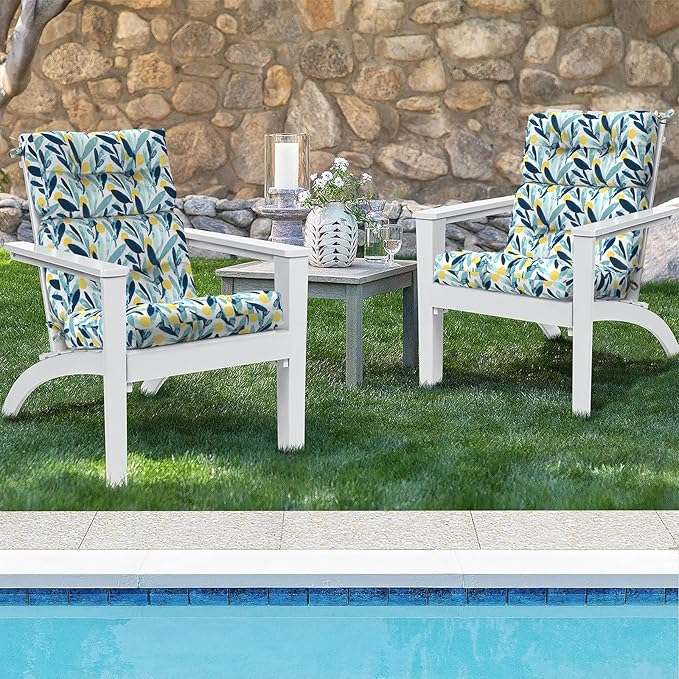 Set of 2 Outdoor High Back Chair Cushions 44"x 22",Water Repellent Rocking Seat Cushions Replacement, Seat/Back Chair Cushions for Patio,Porch,Balcony and Indoor - Leaves Multi