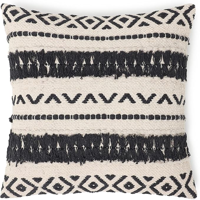 REDEARTH Handmade Boho Throw Pillow Covers - Bohemian Chic Farmhouse Style - Accent Woven Indoor and Outdoor Pillow Cushion Cases for Couch - Bed - Chair - Sofa - Benches – Set of 2-18"x18" - Black