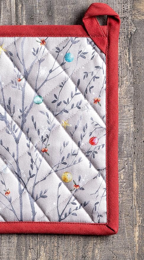 Maison d' Hermine 100% Cotton Oven Mitt & Pot Holder Set (7.5"x13" & 8"x8") Heat Resistant BBQ Cooking Gloves with Loop for Thanksgiving Christmas Decorations Handling Hot Pans (Fairy Christmas)