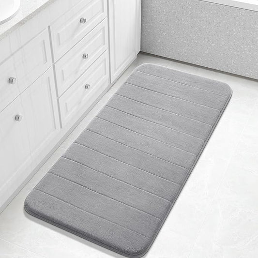 Yimobra Long Bath Mat 44"x24", Super Soft Quick Dry Memory Foam Bathroom Rug, Water Absorbent, Non Slip Backing Machine Washable for Tub Shower, Thick Comfort Support, Gray