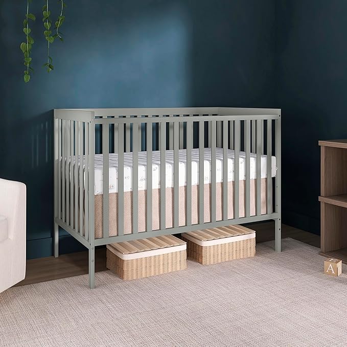 Dream On Me Synergy 5-in-1 Convertible Full-Size Baby Crib with Toddler, Day & Full Bed Conversion in Cool Grey, GreenGuard Gold & JPMA, 3 Mattress Heights, Sustainable Pinewood