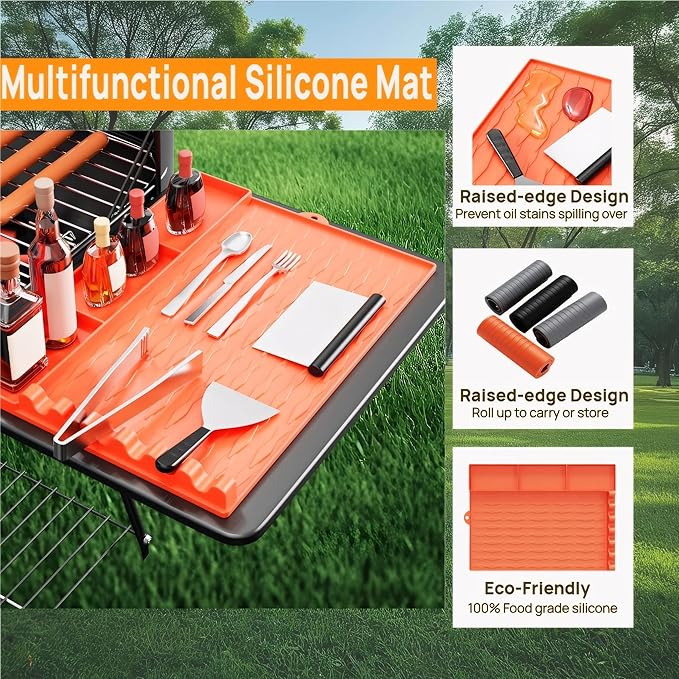 Silicone Grill Mat for Blackstone/Kitchen Countertop, Large Size Griddle Mat Compatible with Blackstone, Non-Slip Silicone Grill Mat, BBQ Side Shelf Mat Grill Pad (Orange)