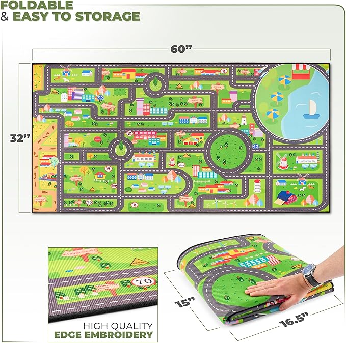 Sorbus Car Mat - City Road Washable Rug for Kids, Car Carpet, Floor Play Mats, Easy to Clean Washable Rugs for Safe and Fun Travel (Large)