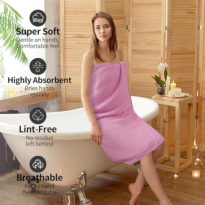 Microfiber Waffle Bath Towels, 4 Pieces, Soft, Absorbent, Fast Drying, Lint Free (Pink)