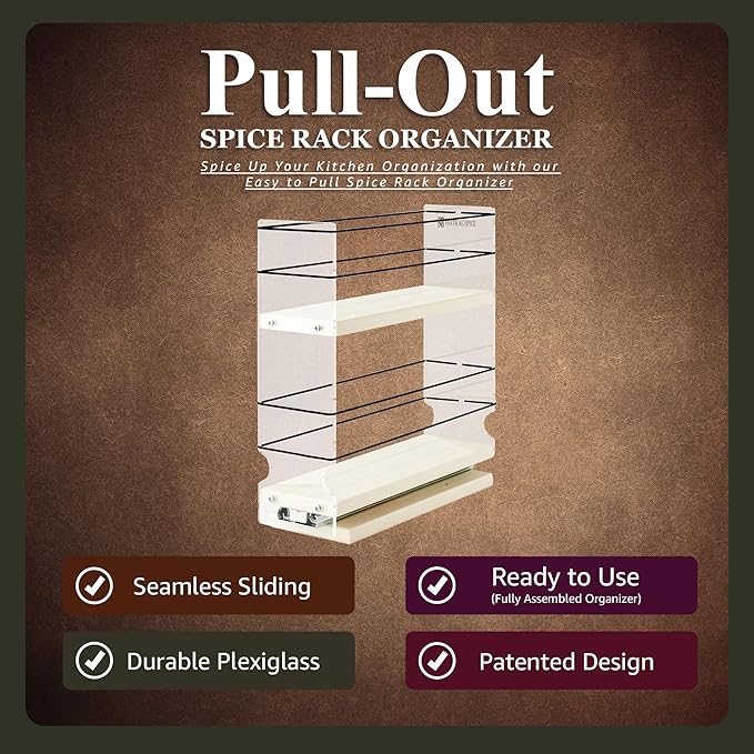 Vertical Spice - Sliding Spice Rack Organizer for Cabinets - Pull Out Shelves for Upper Kitchen Cabinets - Cabinet Organizer/Storage - USA Made - 2 Tiers - 3.45" x 10.75" x 10.6"(Cream, Assembled)