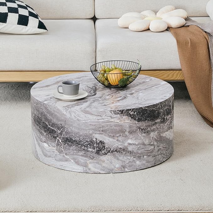 Modern Coffee Table,27.5Inch Round Top Tea Table,Living Room Center Table with Texture for Living Room,Office,Apartment
