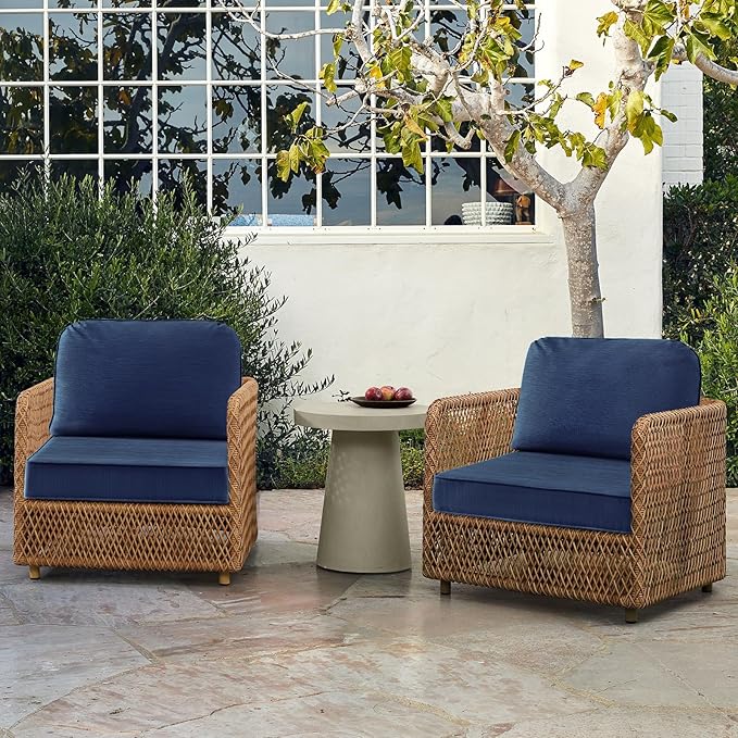 Outdoor Cushions for Patio Furniture Set of 2, 24"x24" Water Repellent Chair Cushions Removable Seat Bottom & Back Cushion Covers for Chair, Sofa, Couch, Navy